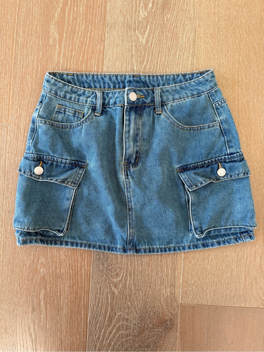 SHEIN denim cargo mini skirt womens size small (4)